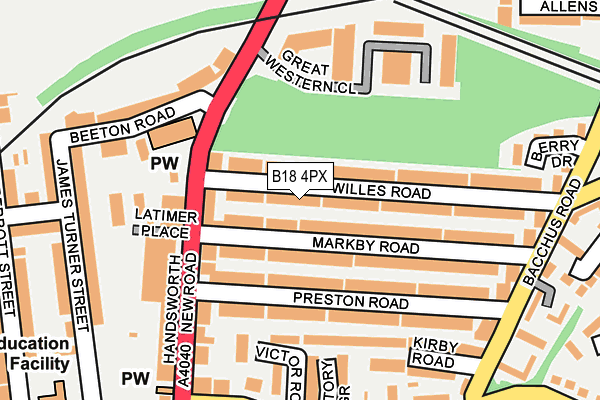 B18 4PX map - OS OpenMap – Local (Ordnance Survey)