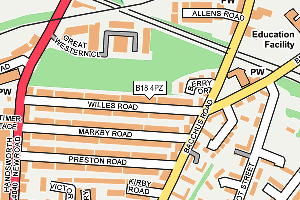 B18 4PZ map - OS OpenMap – Local (Ordnance Survey)