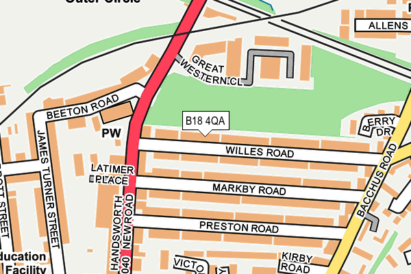 B18 4QA map - OS OpenMap – Local (Ordnance Survey)