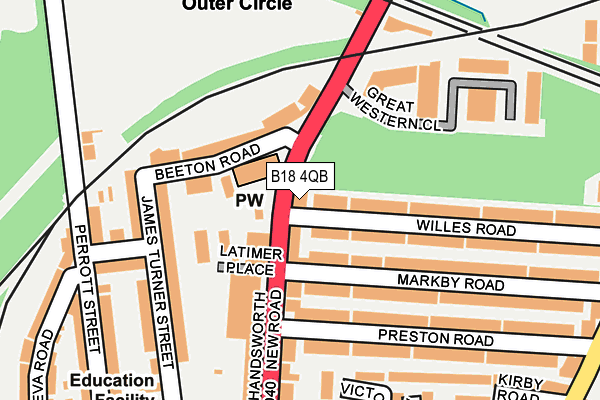 B18 4QB map - OS OpenMap – Local (Ordnance Survey)