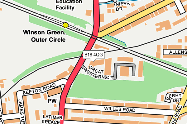 B18 4QG map - OS OpenMap – Local (Ordnance Survey)
