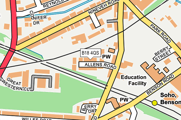 B18 4QS map - OS OpenMap – Local (Ordnance Survey)