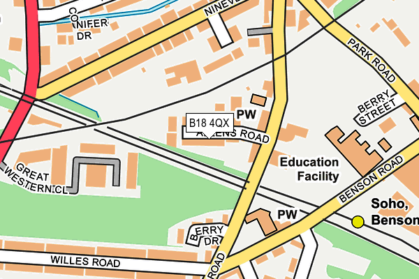 B18 4QX map - OS OpenMap – Local (Ordnance Survey)