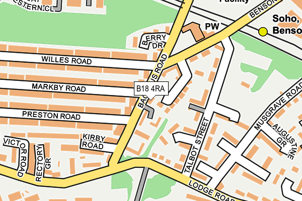 B18 4RA map - OS OpenMap – Local (Ordnance Survey)