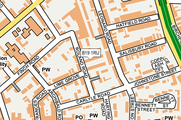 B19 1RU map - OS OpenMap – Local (Ordnance Survey)