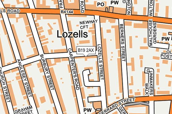 B19 2AX map - OS OpenMap – Local (Ordnance Survey)