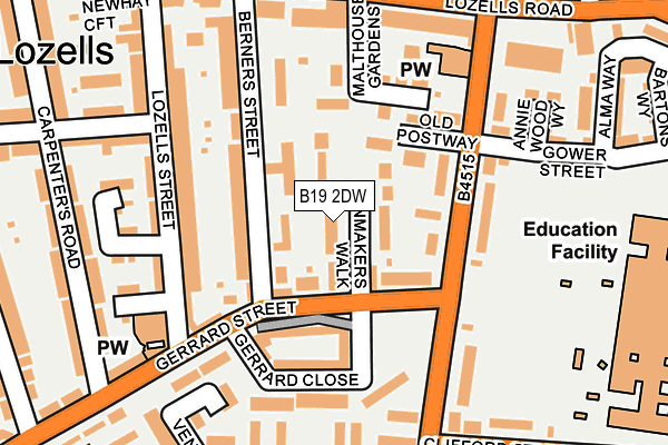 B19 2DW map - OS OpenMap – Local (Ordnance Survey)