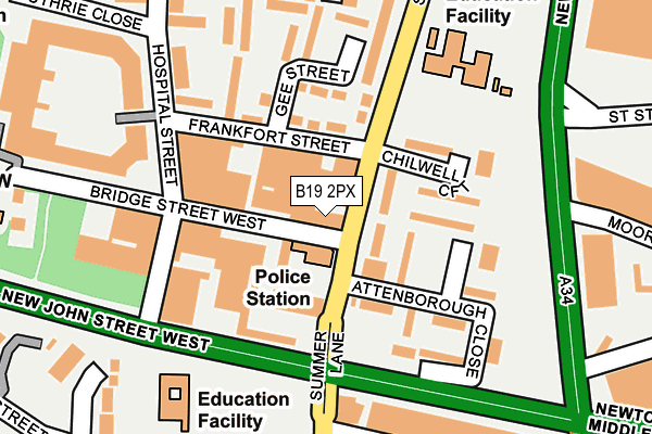 B19 2PX map - OS OpenMap – Local (Ordnance Survey)