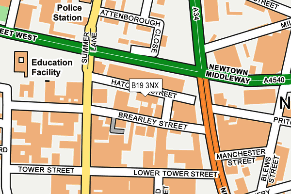 B19 3NX map - OS OpenMap – Local (Ordnance Survey)