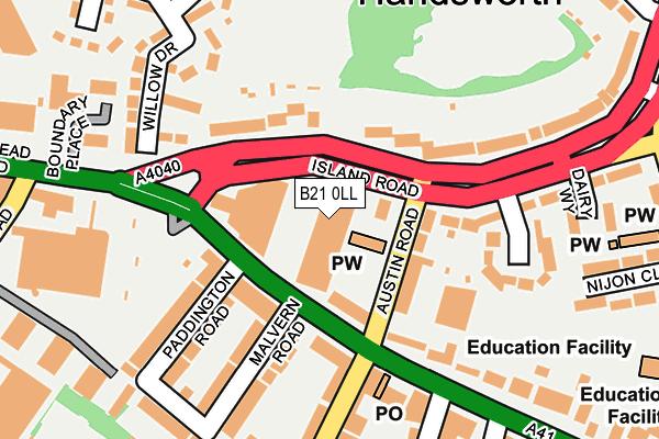 B21 0LL map - OS OpenMap – Local (Ordnance Survey)