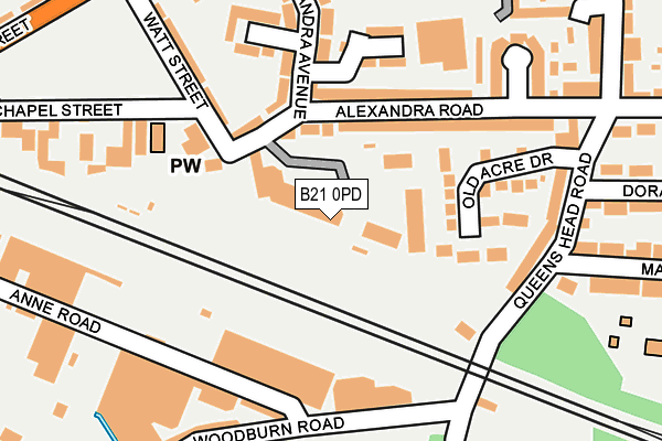 B21 0PD map - OS OpenMap – Local (Ordnance Survey)