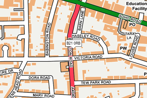 B21 0RB map - OS OpenMap – Local (Ordnance Survey)