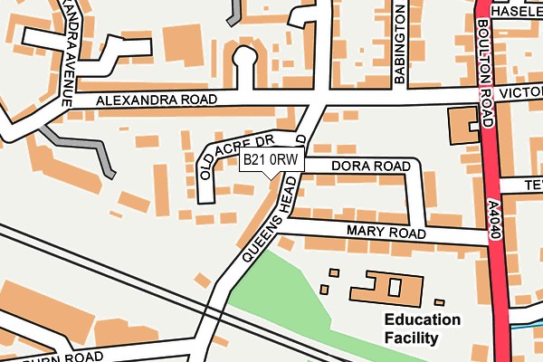 B21 0RW map - OS OpenMap – Local (Ordnance Survey)