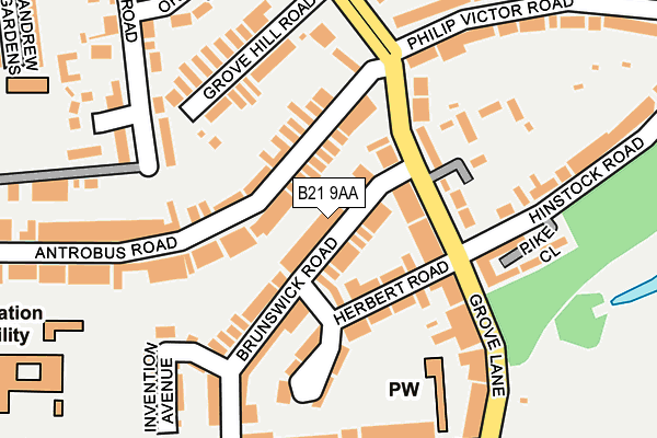B21 9AA map - OS OpenMap – Local (Ordnance Survey)
