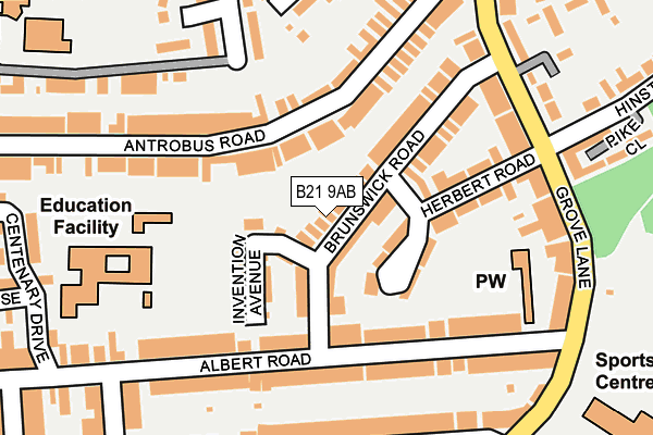 B21 9AB map - OS OpenMap – Local (Ordnance Survey)