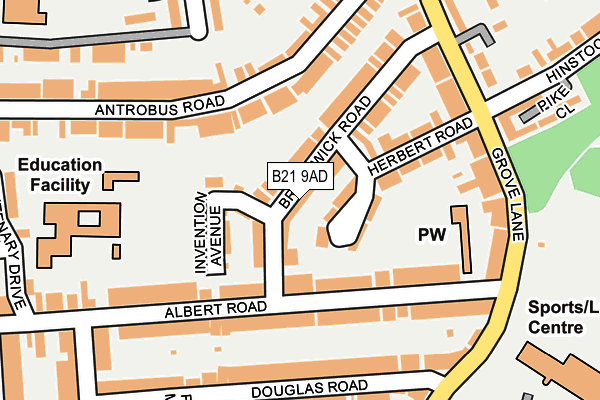 B21 9AD map - OS OpenMap – Local (Ordnance Survey)