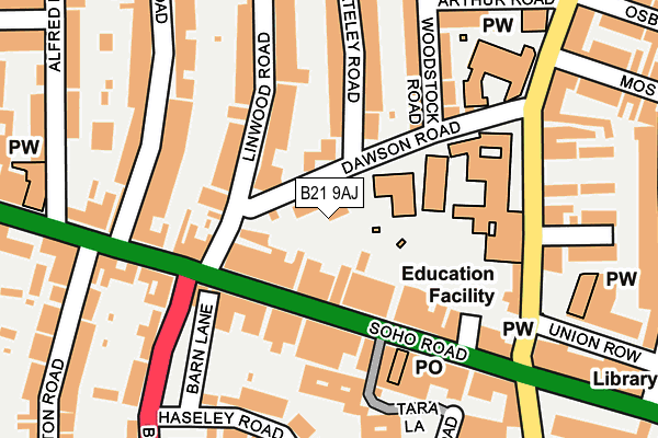 B21 9AJ map - OS OpenMap – Local (Ordnance Survey)