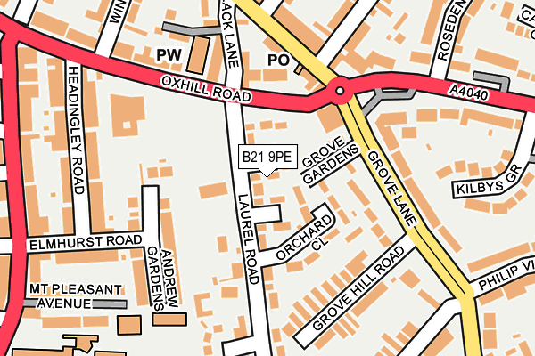 B21 9PE map - OS OpenMap – Local (Ordnance Survey)