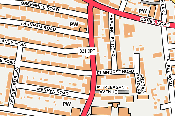 B21 9PT map - OS OpenMap – Local (Ordnance Survey)