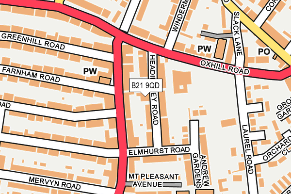 B21 9QD map - OS OpenMap – Local (Ordnance Survey)