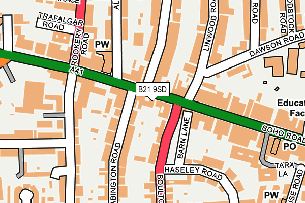 B21 9SD map - OS OpenMap – Local (Ordnance Survey)