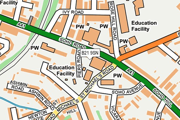 B21 9SN map - OS OpenMap – Local (Ordnance Survey)