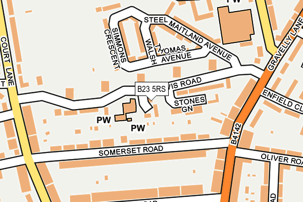 B23 5RS map - OS OpenMap – Local (Ordnance Survey)