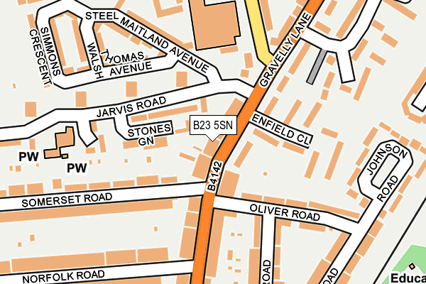 B23 5SN map - OS OpenMap – Local (Ordnance Survey)