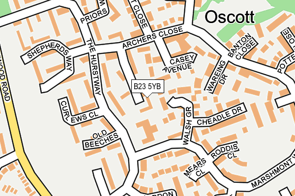 B23 5YB map - OS OpenMap – Local (Ordnance Survey)