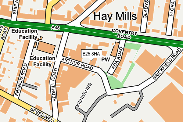 B25 8HA map - OS OpenMap – Local (Ordnance Survey)