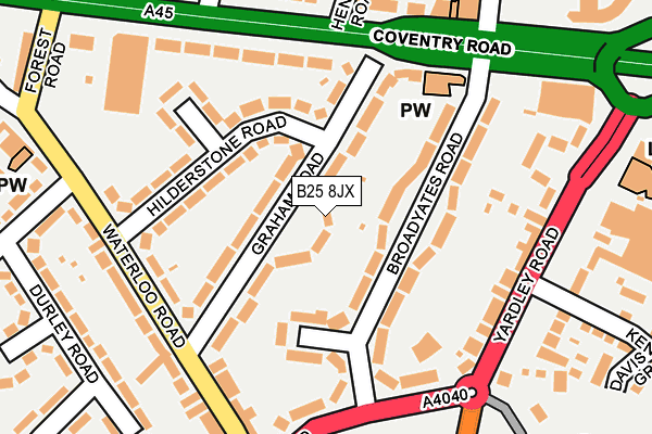B25 8JX map - OS OpenMap – Local (Ordnance Survey)