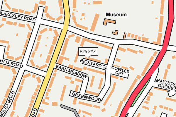 B25 8YZ map - OS OpenMap – Local (Ordnance Survey)