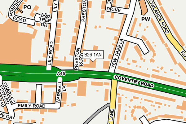B26 1AN map - OS OpenMap – Local (Ordnance Survey)