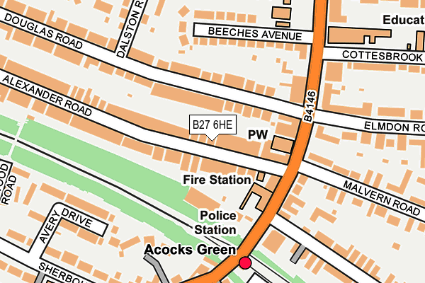 B27 6HE map - OS OpenMap – Local (Ordnance Survey)