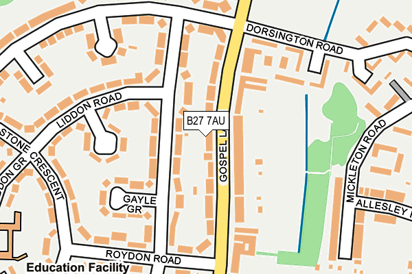 B27 7AU map - OS OpenMap – Local (Ordnance Survey)