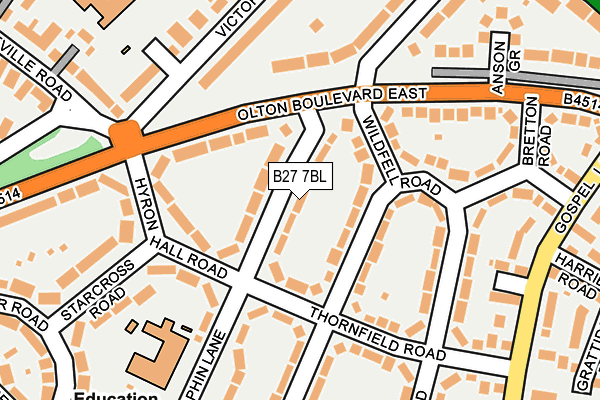 B27 7BL map - OS OpenMap – Local (Ordnance Survey)