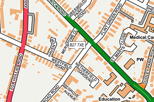 B27 7XE map - OS OpenMap – Local (Ordnance Survey)