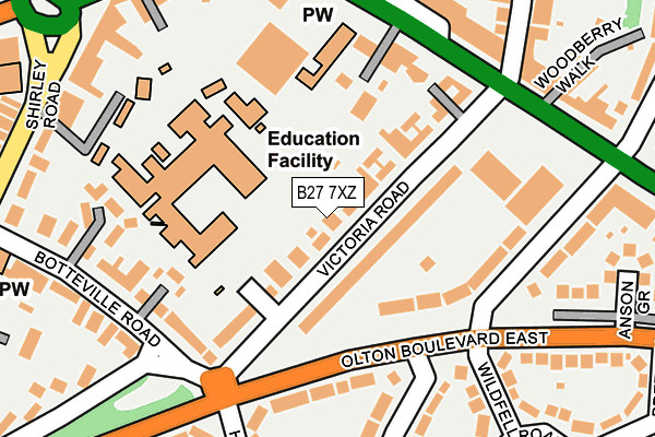 B27 7XZ map - OS OpenMap – Local (Ordnance Survey)