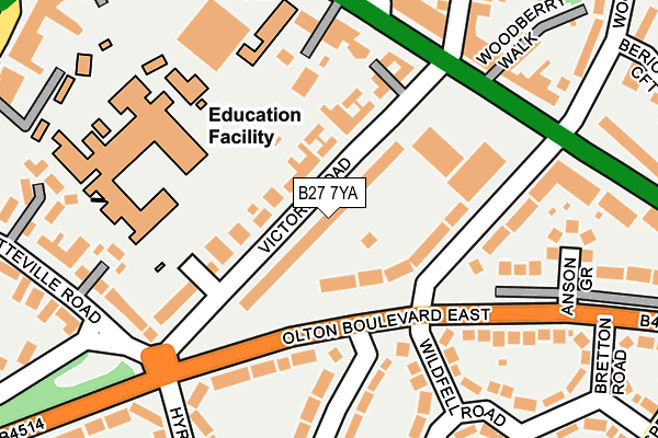 B27 7YA map - OS OpenMap – Local (Ordnance Survey)