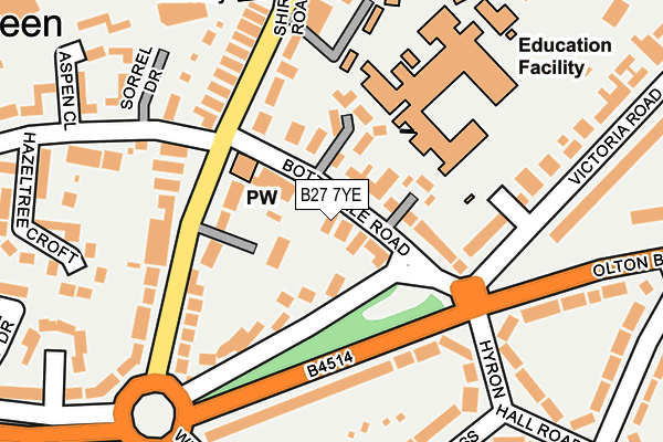 B27 7YE map - OS OpenMap – Local (Ordnance Survey)