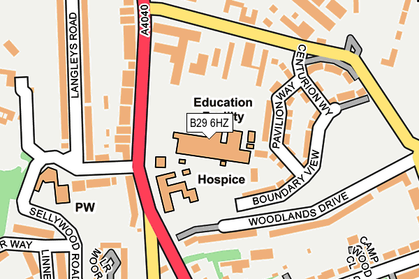 B29 6HZ map - OS OpenMap – Local (Ordnance Survey)