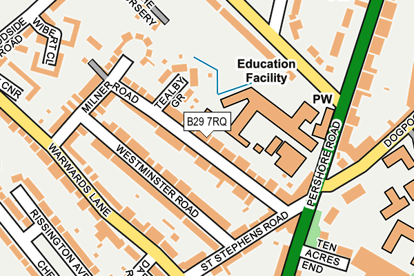 B29 7RQ map - OS OpenMap – Local (Ordnance Survey)