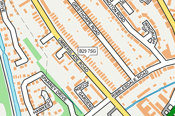 B29 7SG map - OS OpenMap – Local (Ordnance Survey)