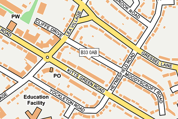 B33 0AB map - OS OpenMap – Local (Ordnance Survey)