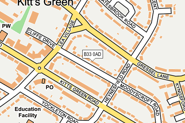 B33 0AD map - OS OpenMap – Local (Ordnance Survey)