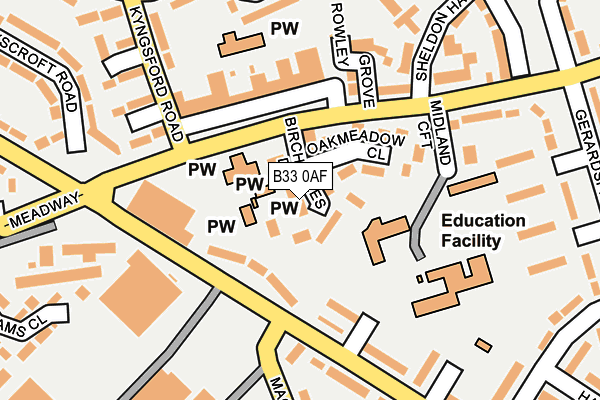 B33 0AF map - OS OpenMap – Local (Ordnance Survey)