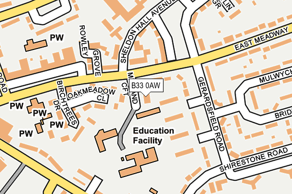 B33 0AW map - OS OpenMap – Local (Ordnance Survey)