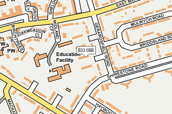 B33 0BB map - OS OpenMap – Local (Ordnance Survey)