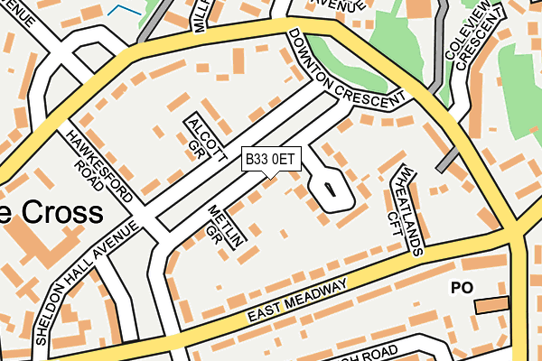 B33 0ET map - OS OpenMap – Local (Ordnance Survey)