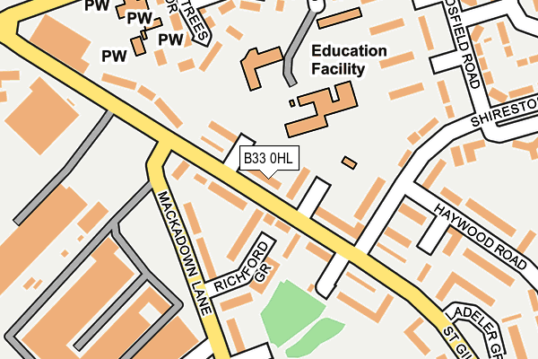 B33 0HL map - OS OpenMap – Local (Ordnance Survey)